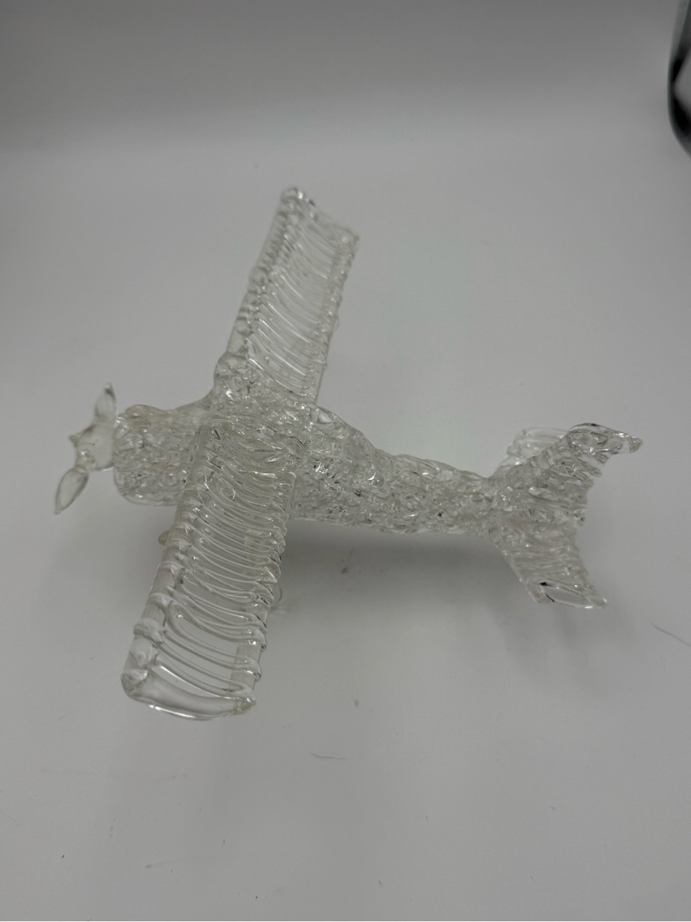Glass Airplane Figurine | Hand Blown Aviation Plane Decor
